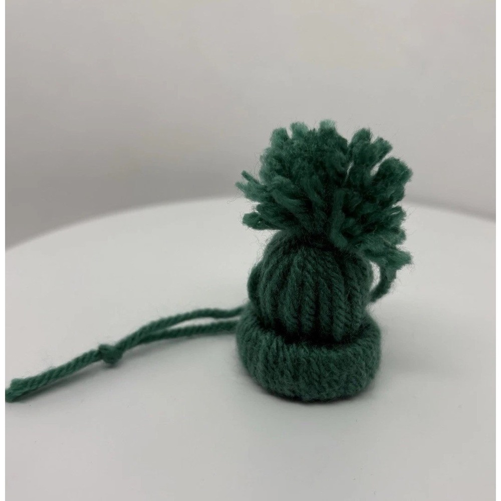 Handmade‎ Winter Cap Yarn Green with Pom Pom Christmas Ornament Stocking Stuffer